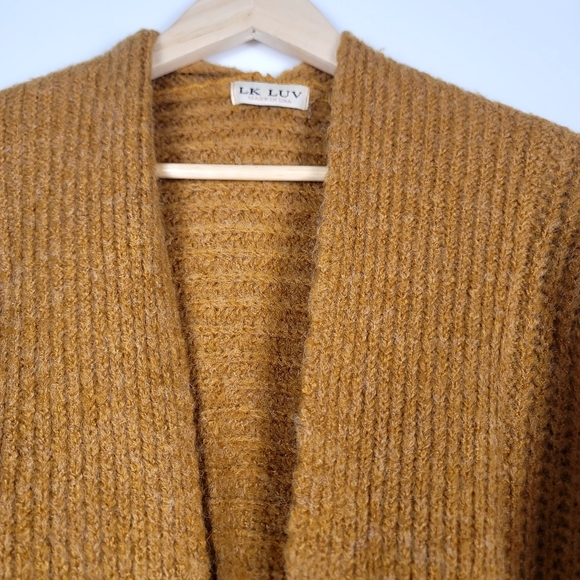 LK Luv Split side open front Mustard cardigan size medium - Picture 7 of 12
